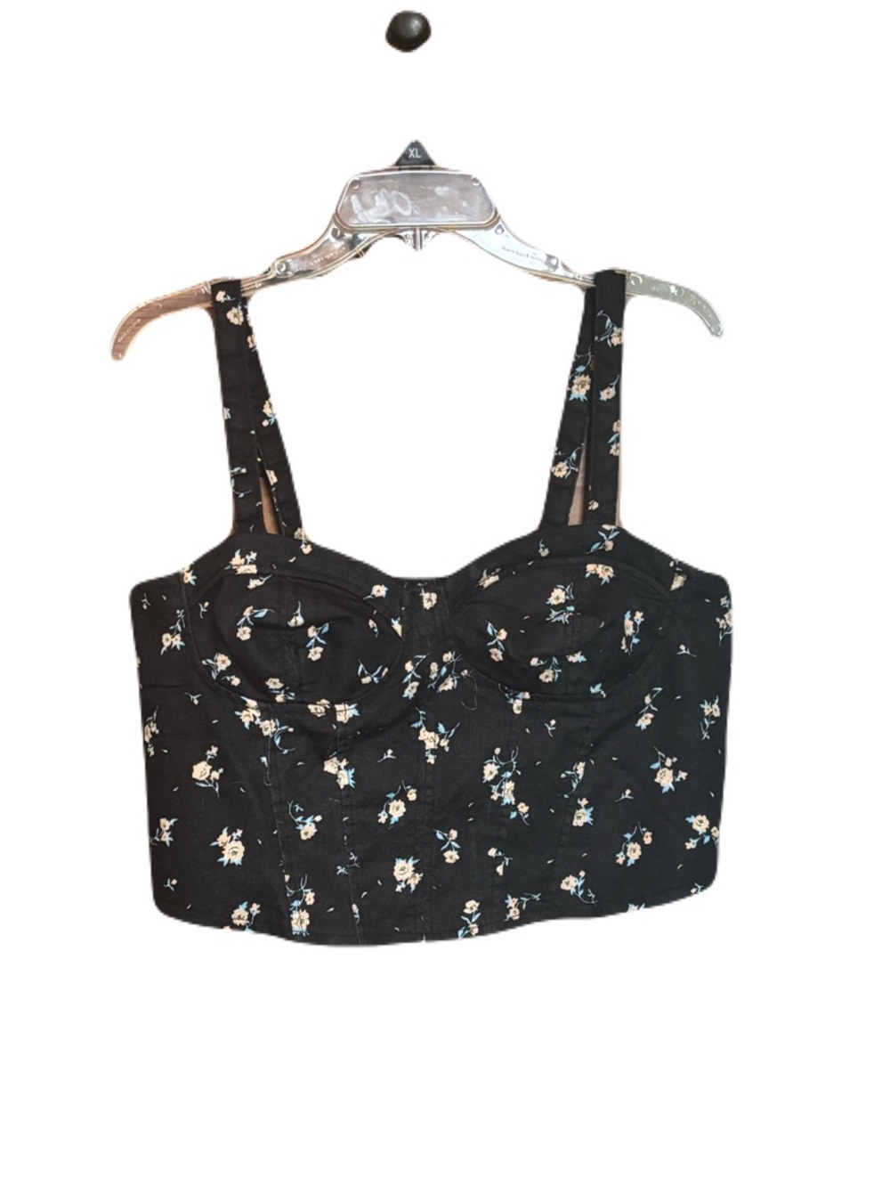 Black Floral 90’s Inspired Bustier Crop Top - Women's Size XL